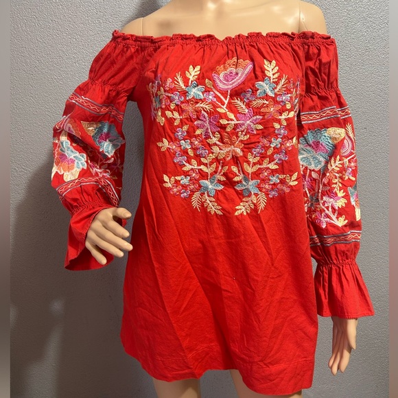 Free People Fleur Du Jour Red Embroidered Mini Dress size xs - Picture 3 of 11